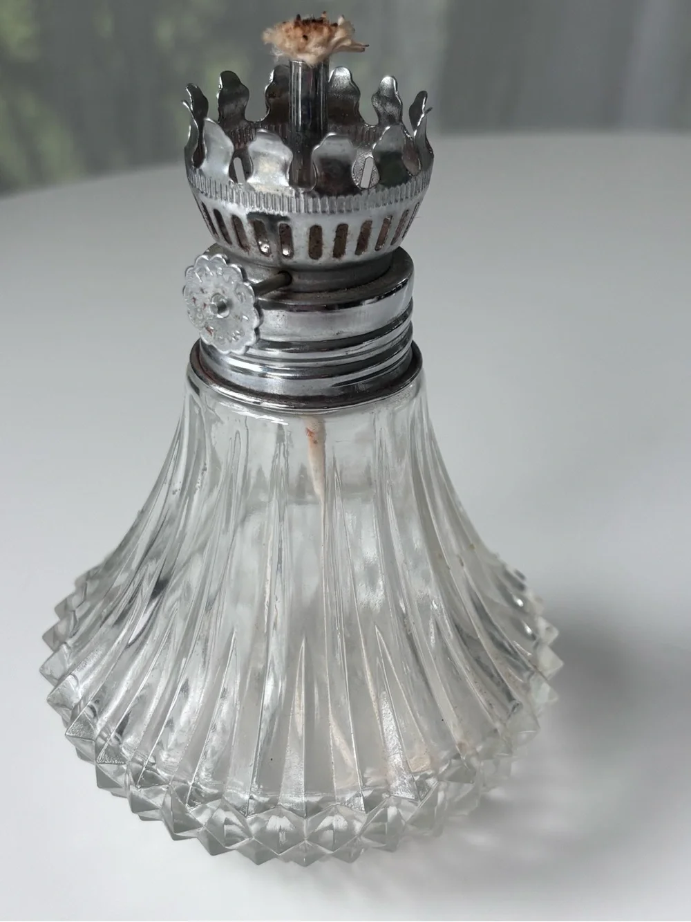 Vintage Crystal Austria Oil Lamp with Silver-Tone Top